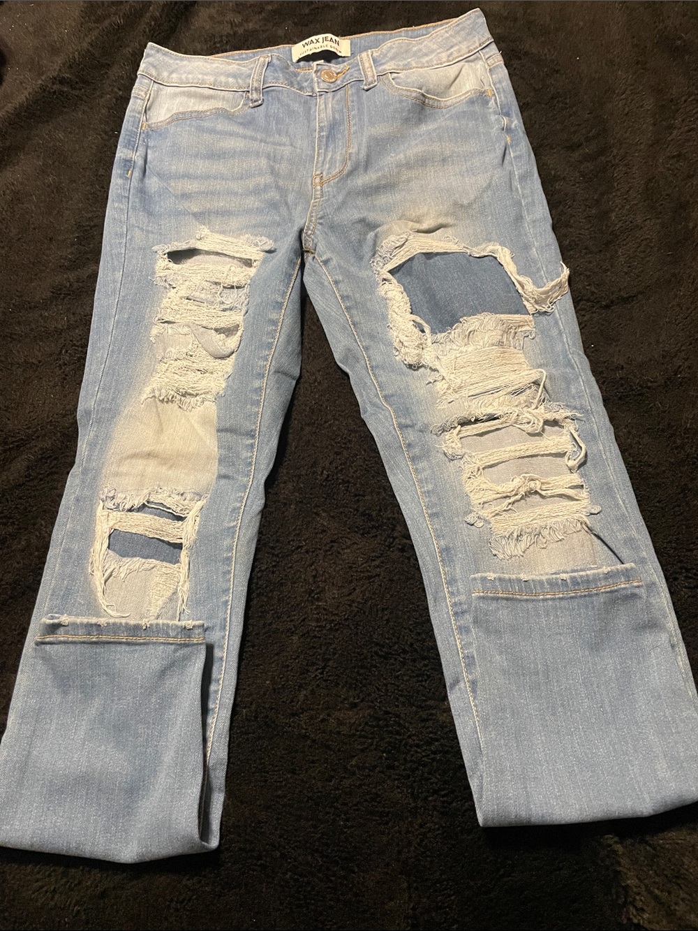 Wax Jean Light Blue Distressed womans Slim Straight Jeans
